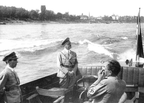 Adolf Hitler and his photographer Heinrich Hoffmann on the Rhine near Bad Godesberg